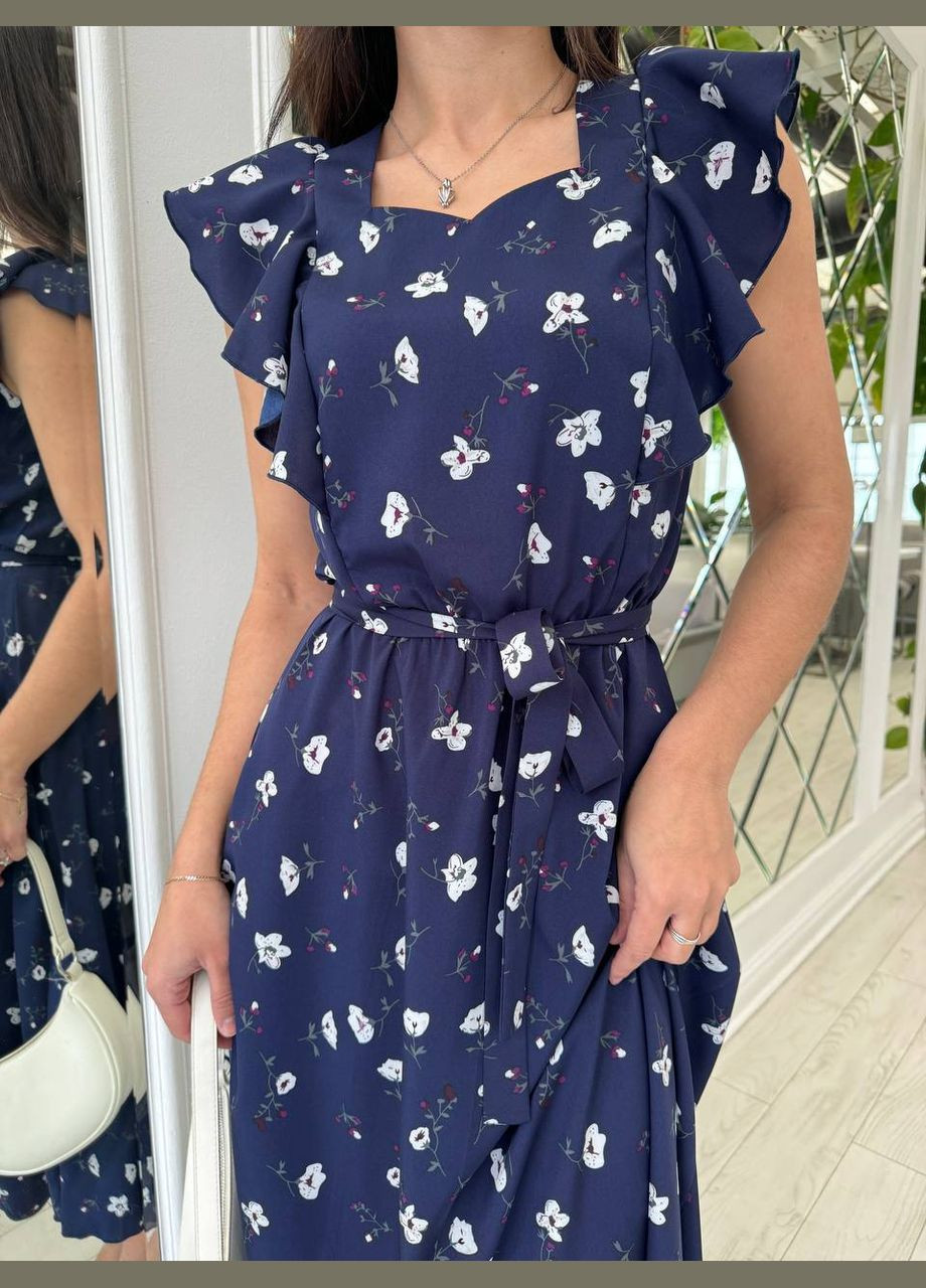 Синя сукня, тканина преміум якості Украина з квітковим принтом