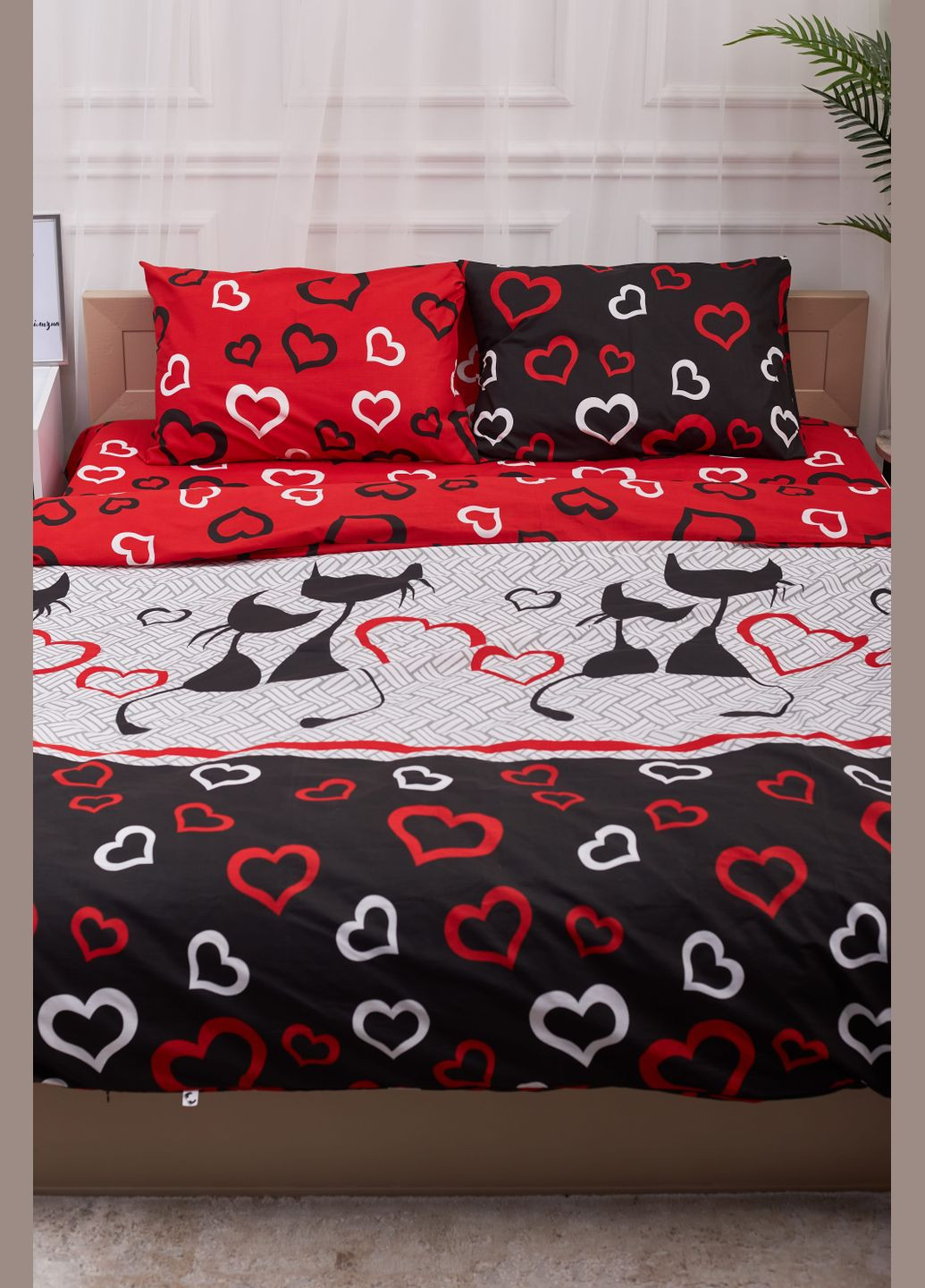 Пододеяльник Бязь Gold Люкс Двуспальный 175 x 210 см (MS-870000577) Moon&Star Love Cats (303576355)