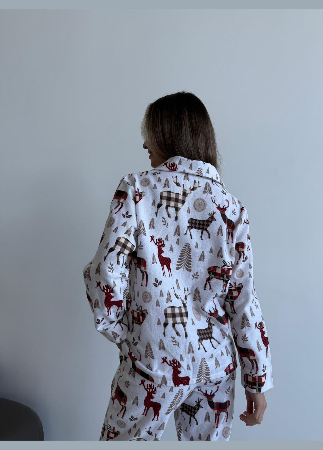 Молочная всесезон домашняя женская пижама "норди" с оленями рубашка + брюки Cosy