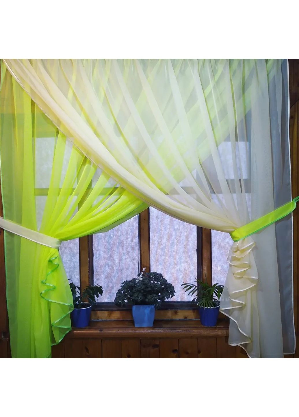 Фіранка готова коротка Віктория пшеничний +ніон салат No Brand (372133954)