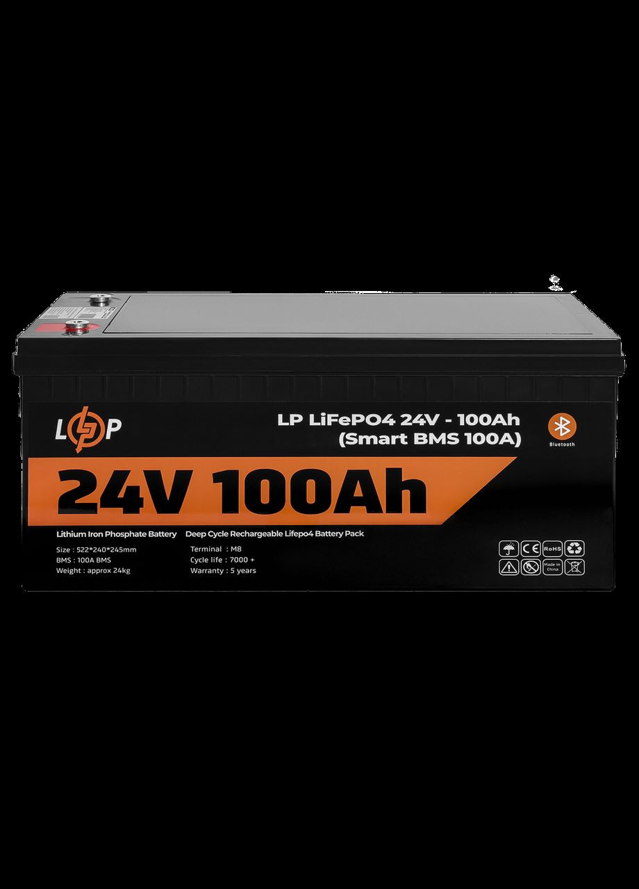 Акумулятор LP LiFePO4 24V (25,6V) 100 Ah (2560Wh) (Smart BMS 100А) з BT пластик для ДБЖ LogicPower (279555055)