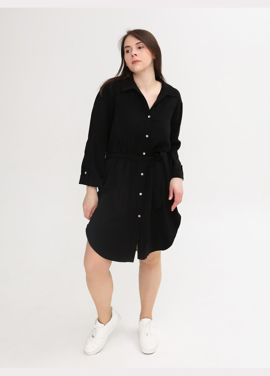 Чорна повсякденний сукня-сорочка жіноча чорна пряма сукня-сорочка MDG однотонна