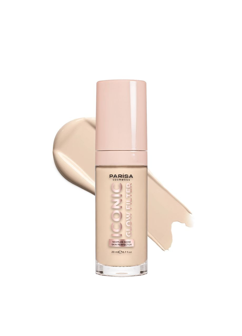 Тональна основа для обличчя з ефектом сяйва шкіри 20 мл, 601 Porcelain glow Порцелянова Фарфорова Parisa Cosmetics (355313272)