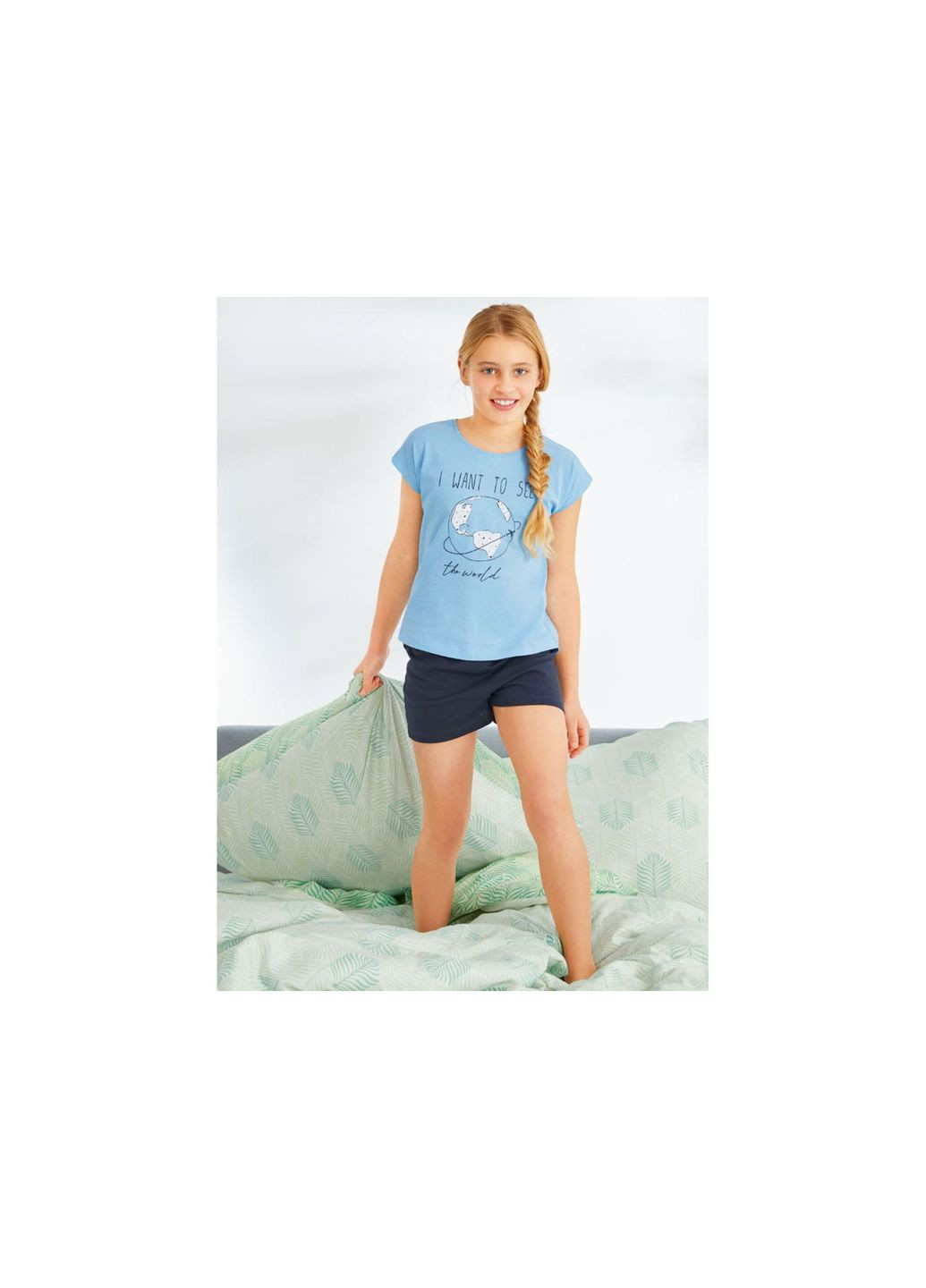 Комбинированная всесезон пижама летняя для девочки футболка + шорты Pepperts