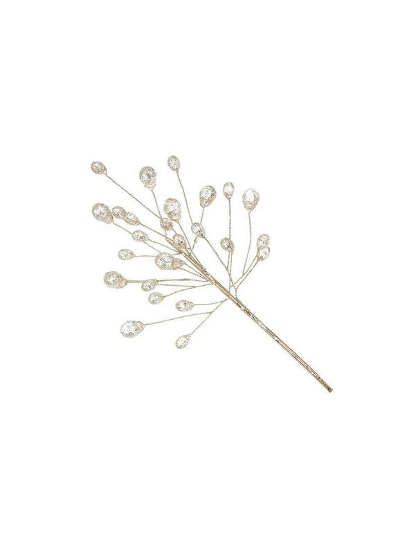 Гілка для декору 23 см Декоративна гілка з перламутровими кристалами та глітером для декорації Шампань No Brand (365748159)