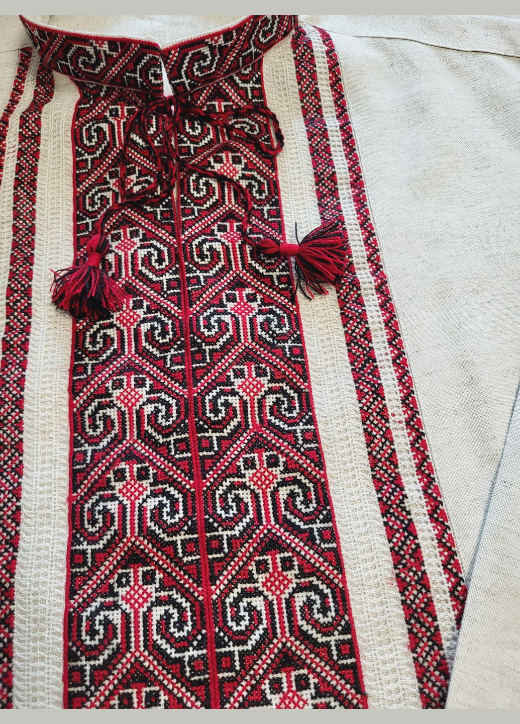 Комбінована чоловіча вишиванка ручної роботи великого розміру з натуральної домотканої тканини "солідна" Hand Made візерунок українська символіка вільна, пряма домоткане полотно, поліестер, льон (331769854)