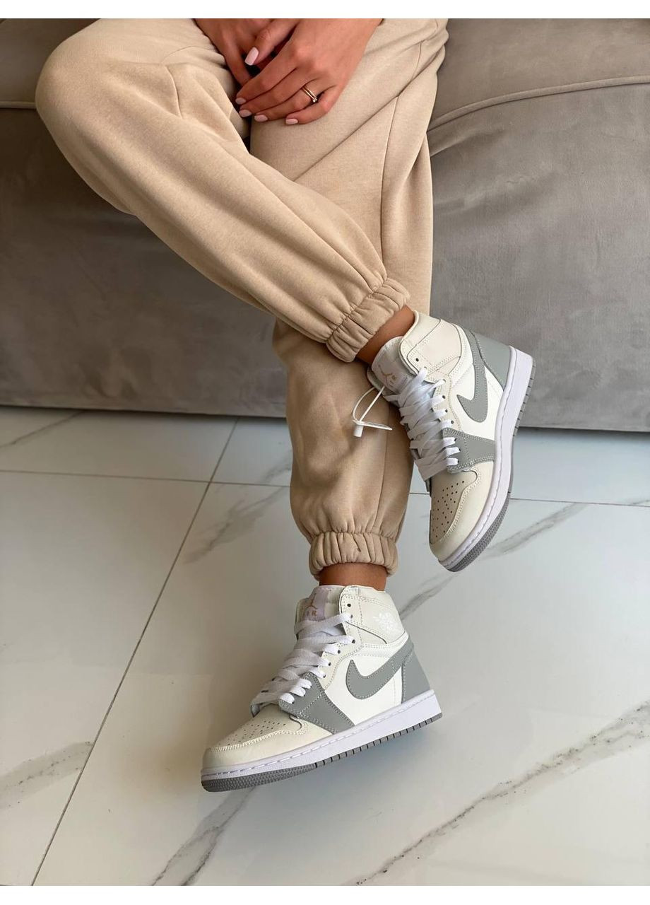 КРОССОВКИ ЖЕНСКИЕ NIKE AIR JORDAN 1 RETRO HIGH GREY WHITE НАЙК АИР ДЖОРДАН No Brand серые демисезоны (368862334)