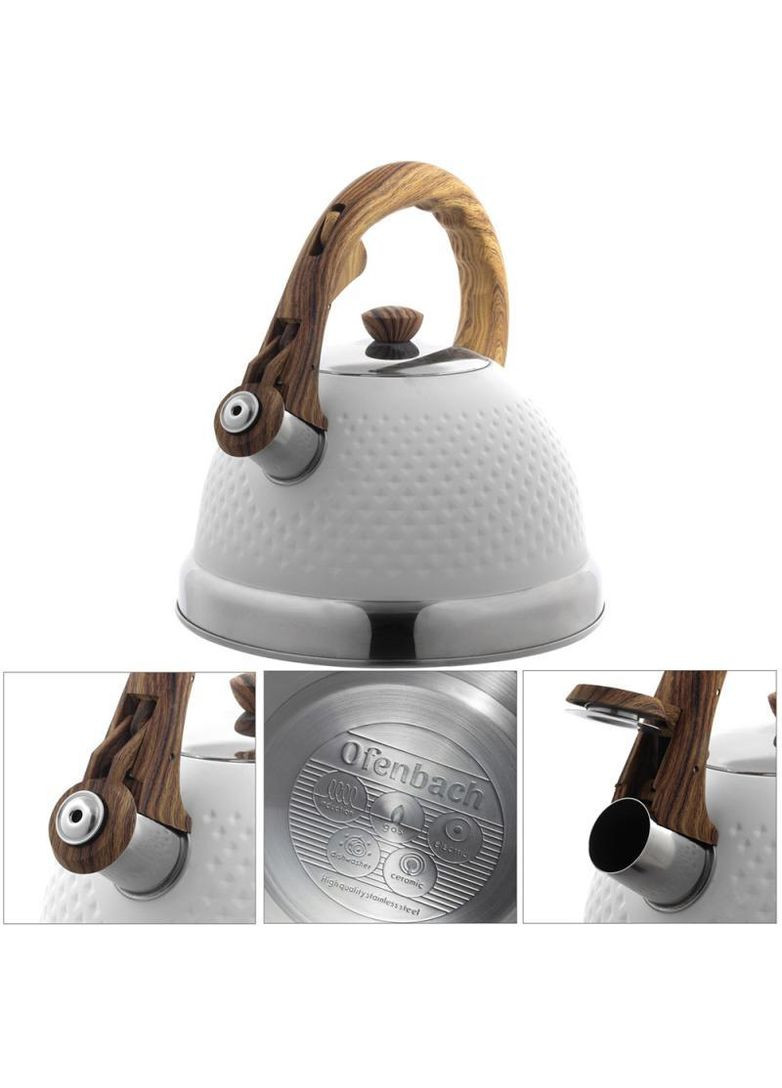 Чайник Whistling Kettle White 2.7л нержавіюча сталь зі свистком, білий Ofenbach (339780155)