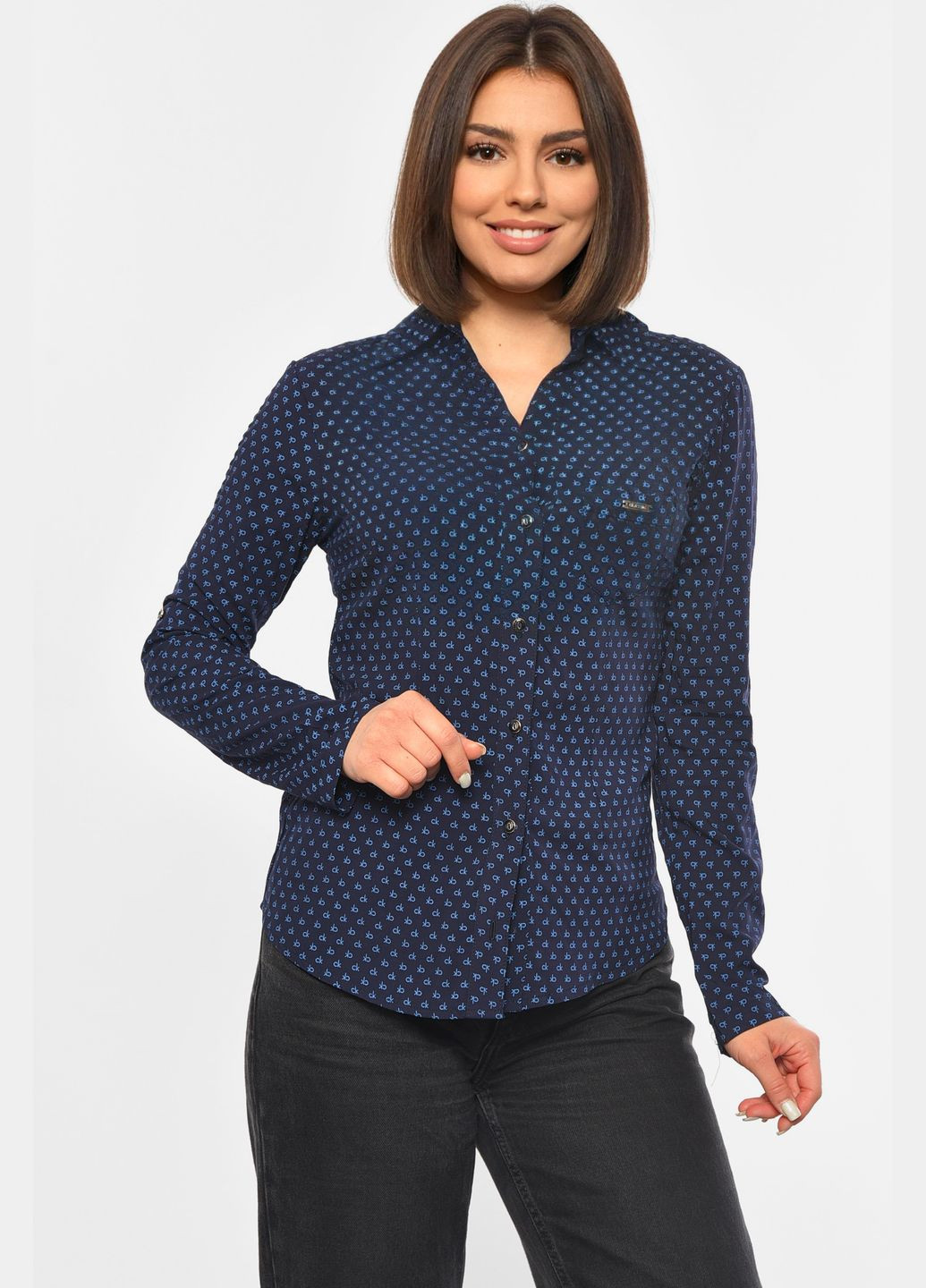 Сорочка жіноча темно-синього кольору Let's Shop (304368482)