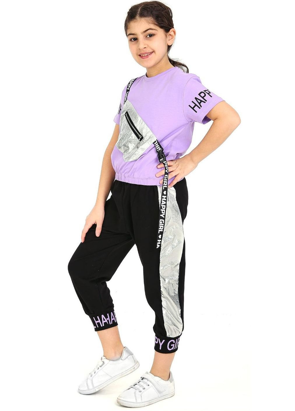 Фиолетовый летний футболка + бриджи 5088 лиловый и черный Smile
