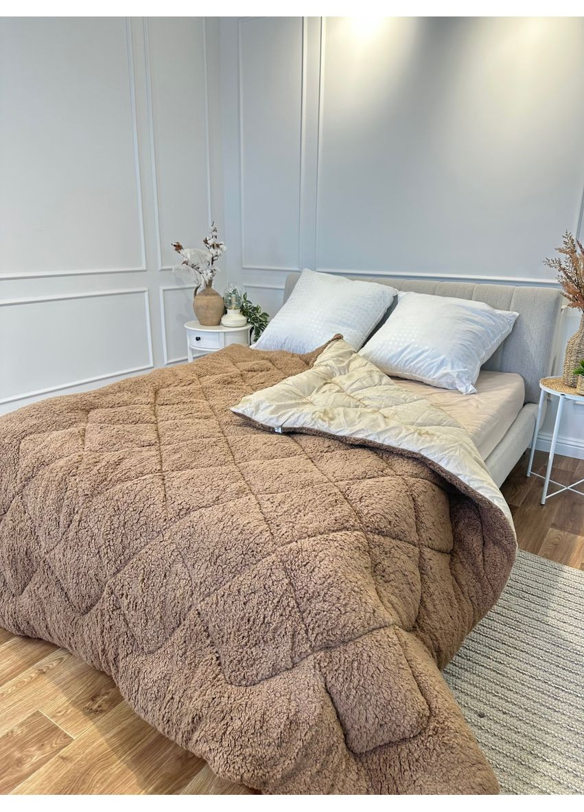 Одеяло полуторное стеганное зимнее из верблюжьей шерсти 21481 150х210 см коричневое Leri Max (365719084)