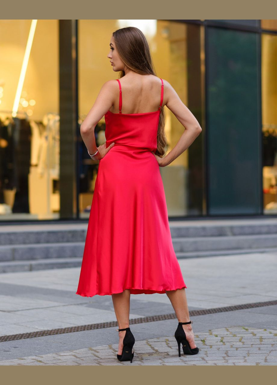 Червона жіноча шовкова сукня міді комбінація червоний Maybel