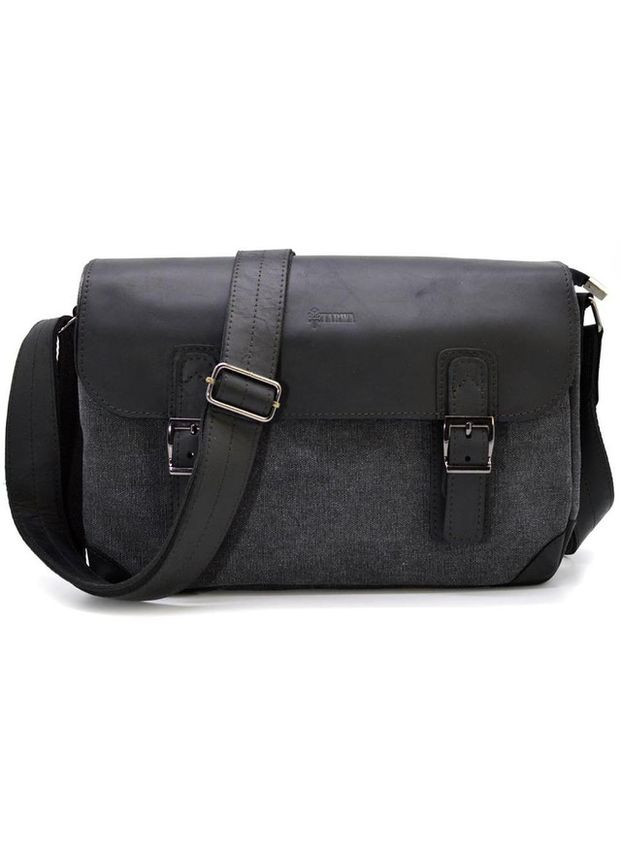 Сумка портфель через плече для чоловіків із текстилю та натуральної шкіри для документів А4 для ноутбука Сірий 40523 TARWA (361401045)