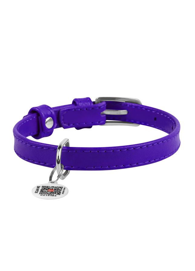 Нашийник для собак шкіряний Glamour з QR паспортом, без прикрас,, Ш 15 мм, Дов 27-36 см фіолетовий WAUDOG (322001495)