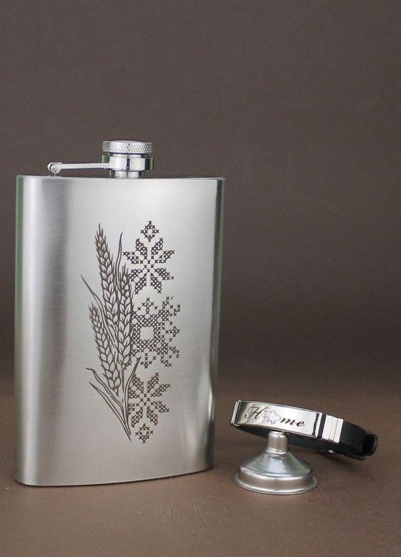 Набор фляги с гравировкой Ukrainian style с воронкой и браслетом (21-0006) Кукумбер (300168906)