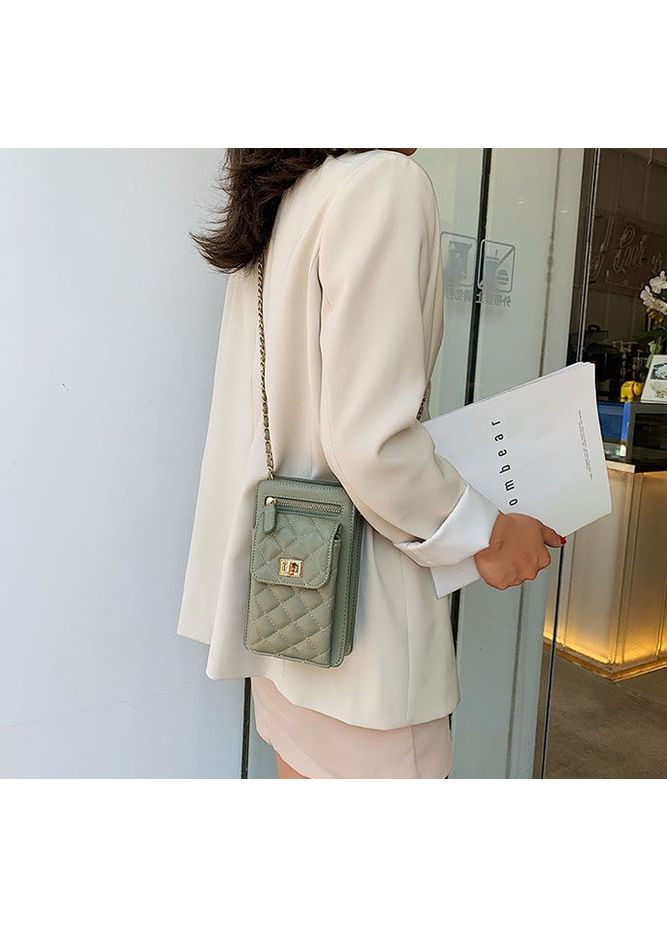 Жіноча міні сумочка клатч стьобана із екошкіри зелена маленька сумка для дівчат модний гаманець-клатч ProDobro (363221382)