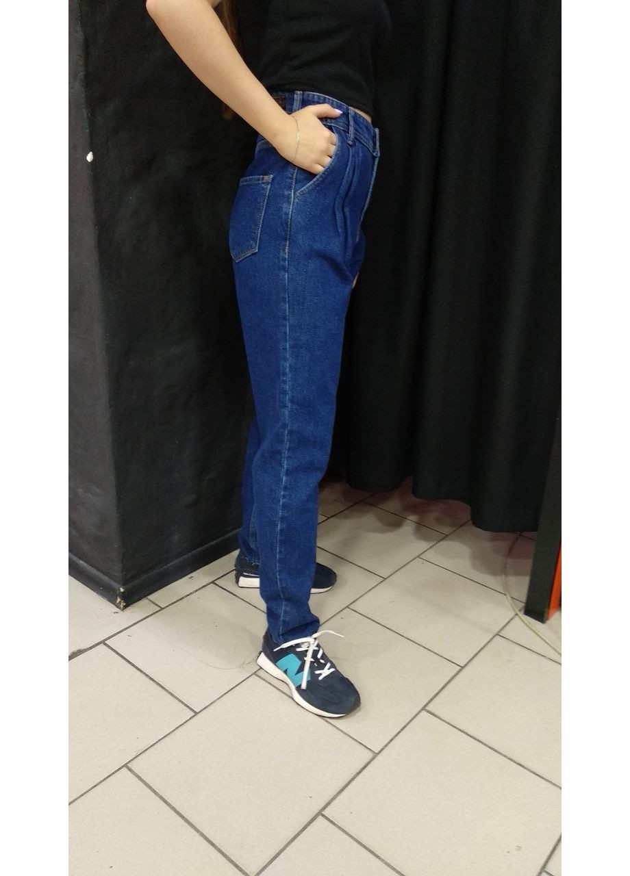 Джинси жіночі вільні МОМ коттон без стрейчу завищена талія 27 сині Woox (350349643)