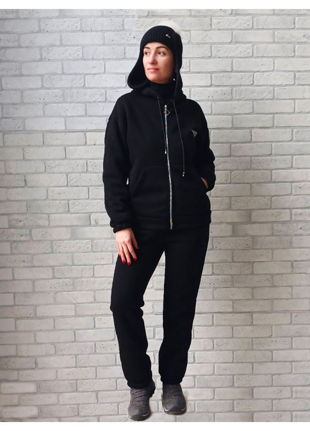 Серый женский спортивный костюм зимний трехнитка с капюшоном большого размера No Brand (364237272)