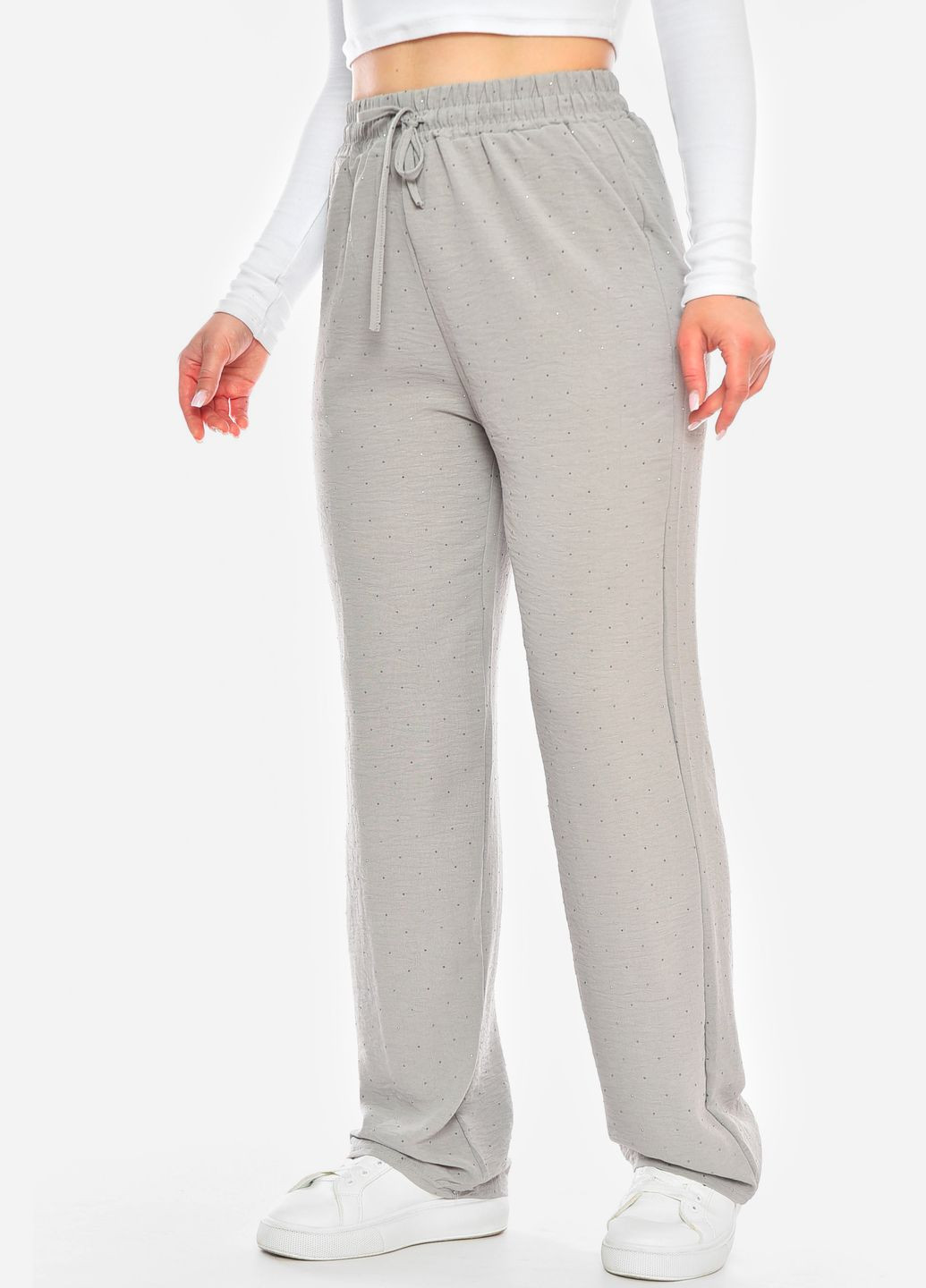 Штаны женские серого цвета со стразами Let's Shop (326488123)