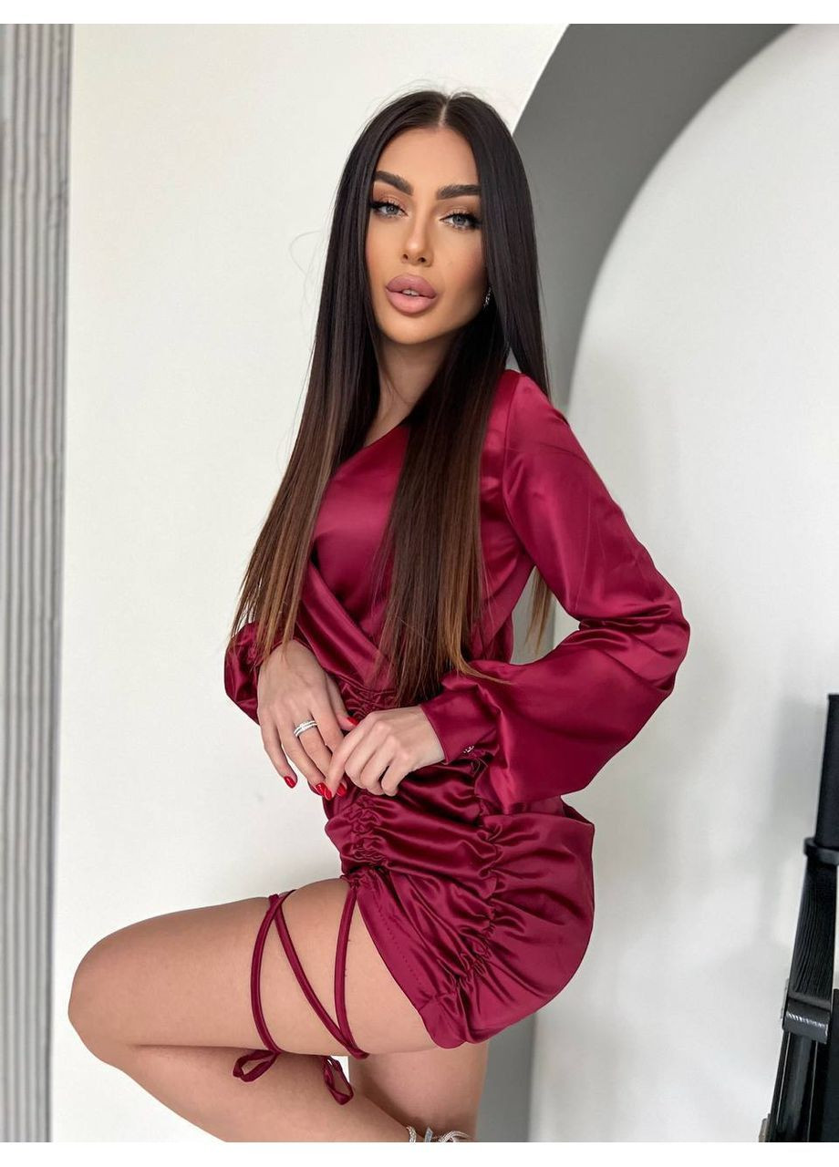 Бордовое праздничный, вечернее платье No Brand однотонное