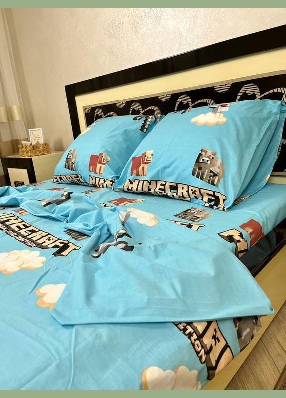 Постельное белье хлопковое Майнкрафт Полуторная 150 x 220 Бязь Голубой 50 х 70 No Brand (298072094)