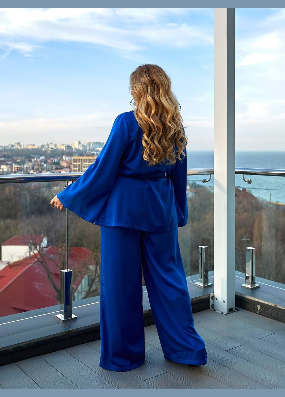 Жіночий костюм-двійка з шовку колір синій р.46/48 454688 New Trend (290111724)