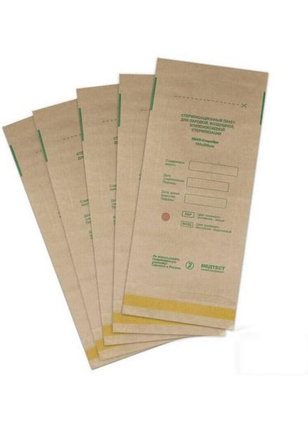 Крафт пакети для парової та повітряної стерилізації 100х200 мм, 100 шт No Brand (302722438)