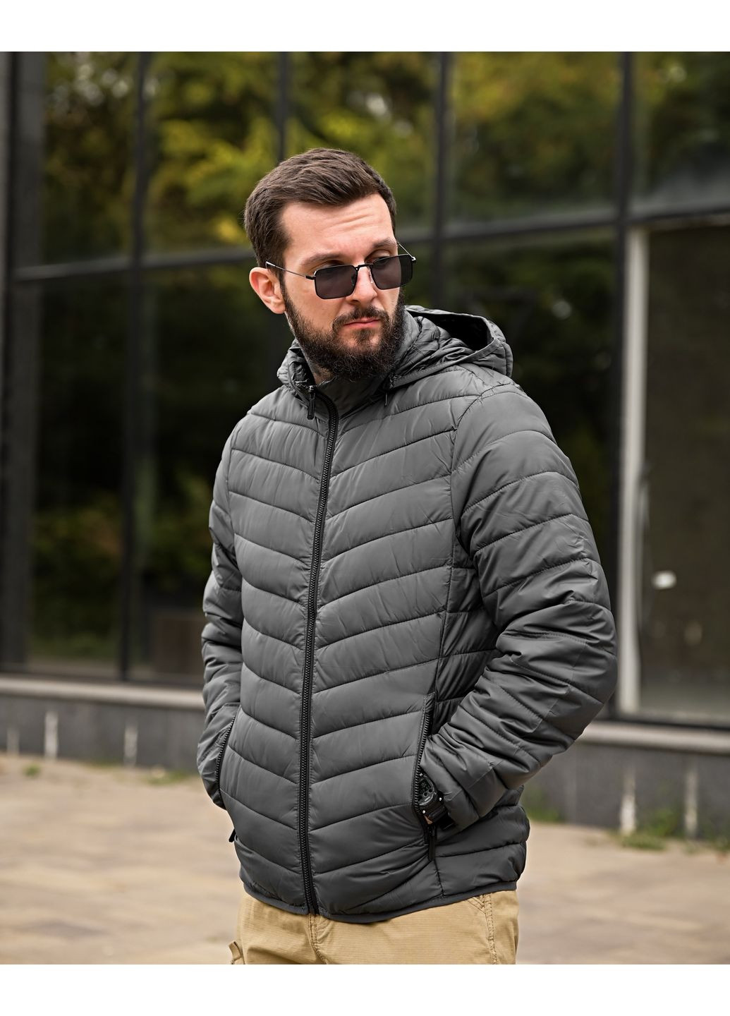 Сіра демісезонна чоловіча демісезонна куртка сіра плащівка Freedom