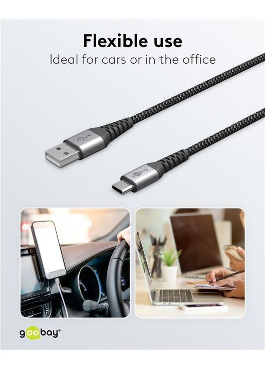 Кабель устройств USB Type C 2.0A M/M (папа/папа) 1.0m (USB2.0) 60W Textile Metal Cu Goobay (369646260)