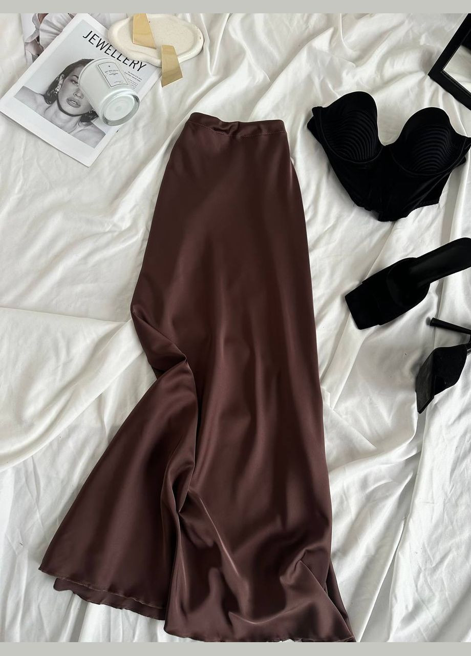 Темно-коричневая вечерний женская макси юбка с шелком. MonCher а-силуэта (трапеция)