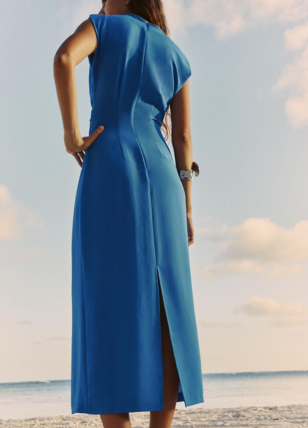 Темно-голубое праздничный платье Zara однотонное
