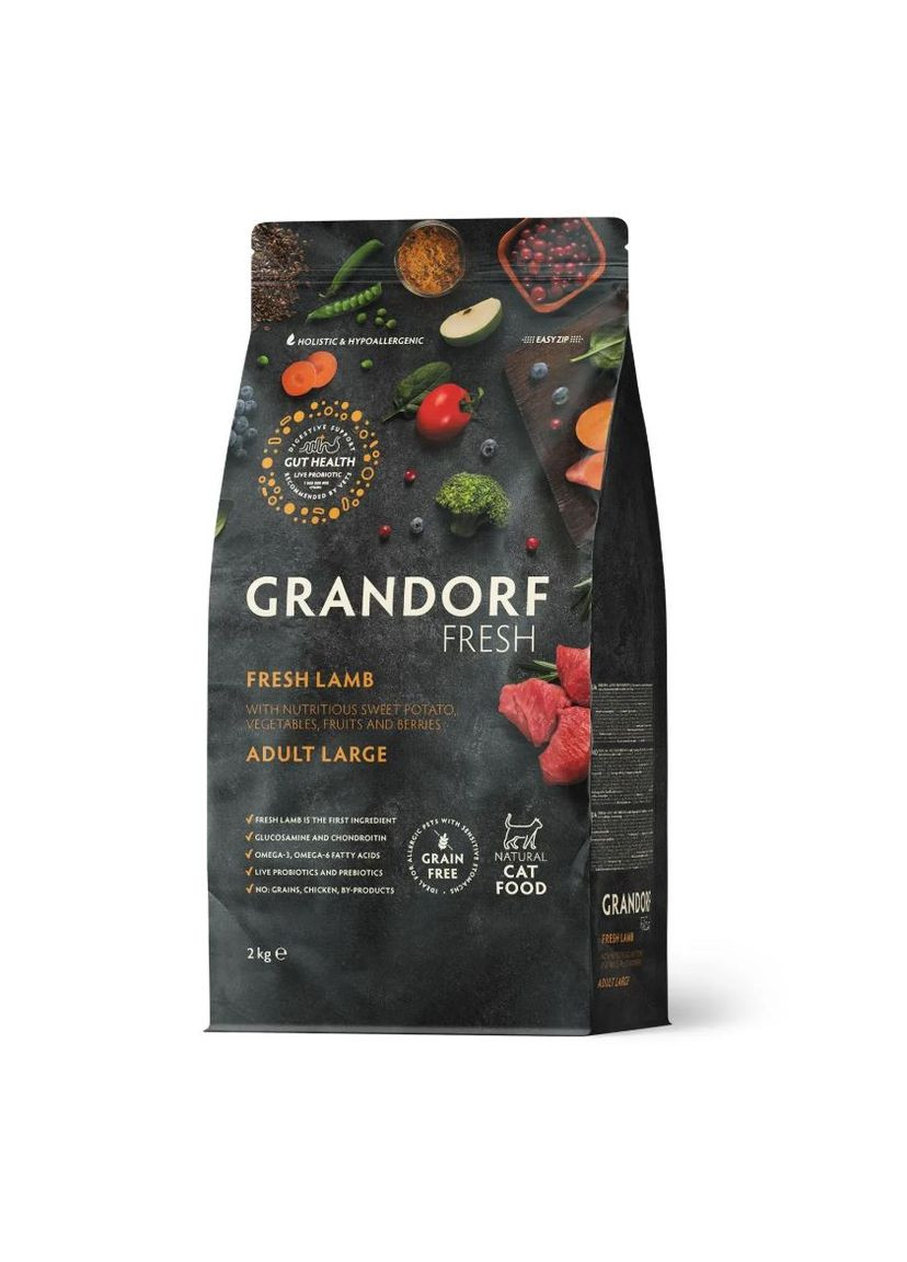 Корм сухой для взрослых кошек больших пород FRESH LAMB & SWEET POTATO ADULT LARGE CAT ягненок с бататом, 2 кг Grandorf (353304724)