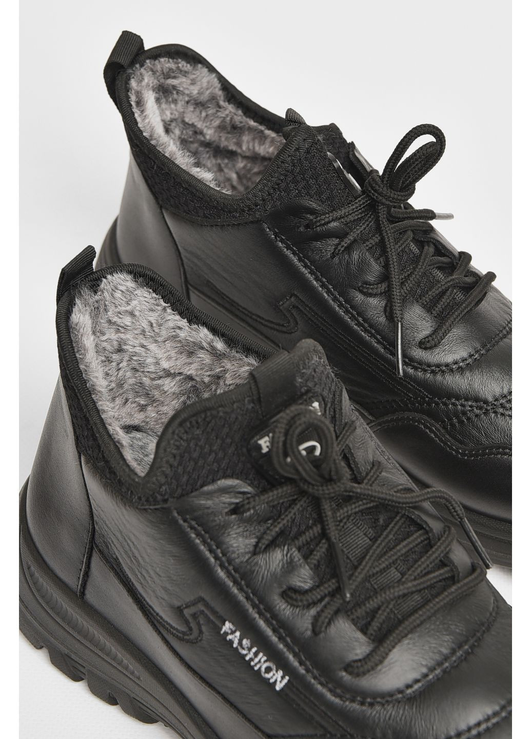 Черные зимние кроссовки мужские с искуственным мехом черного цвета Let's Shop