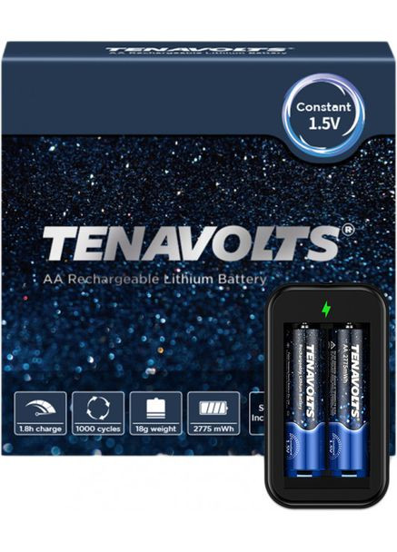 Аккумулятор AA 1.5V 2775mWh/1850mAh 2 шт. с зарядным устройством Tenavolts (370264456)