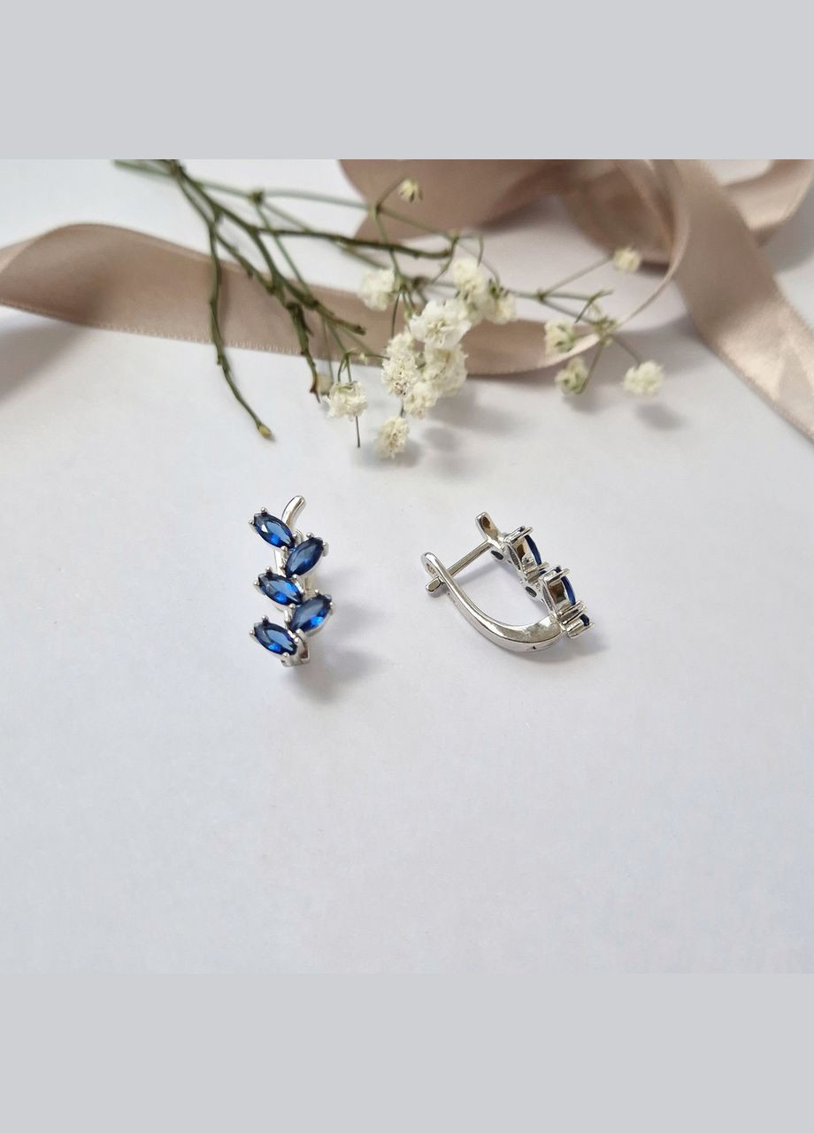 Серебряные сережки серьги Веточка с Синими камнями серебро 925 пробы Родированное с2фс/389 5.20г No Brand (323653858)