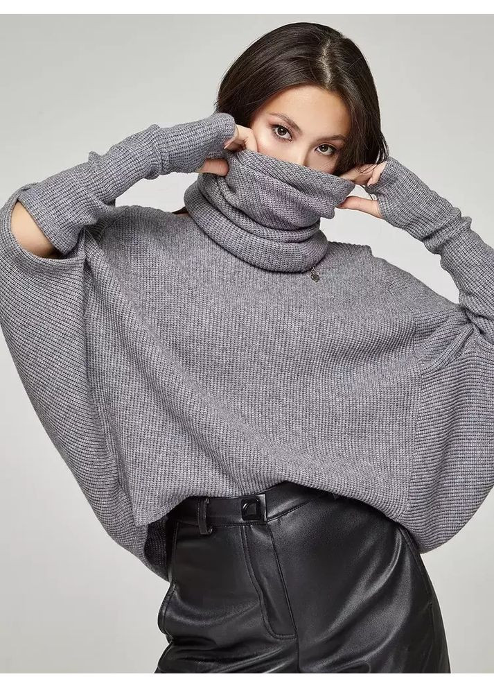 Серый зимний женский свитер оверсайз mksh2387 Modna KAZKA