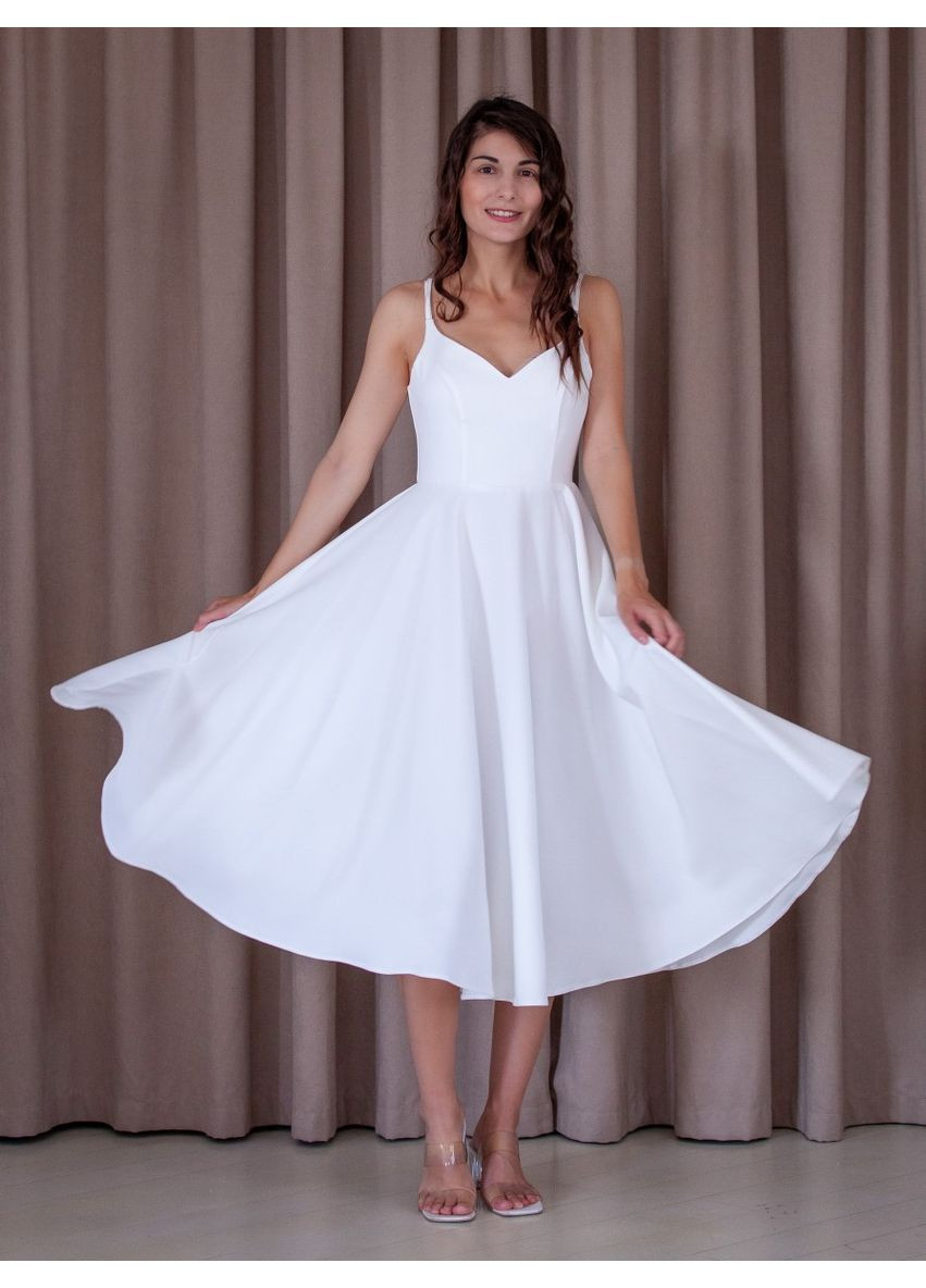 Білий вечірня плаття з спідницею-сонце, а-силует First Woman однотонна