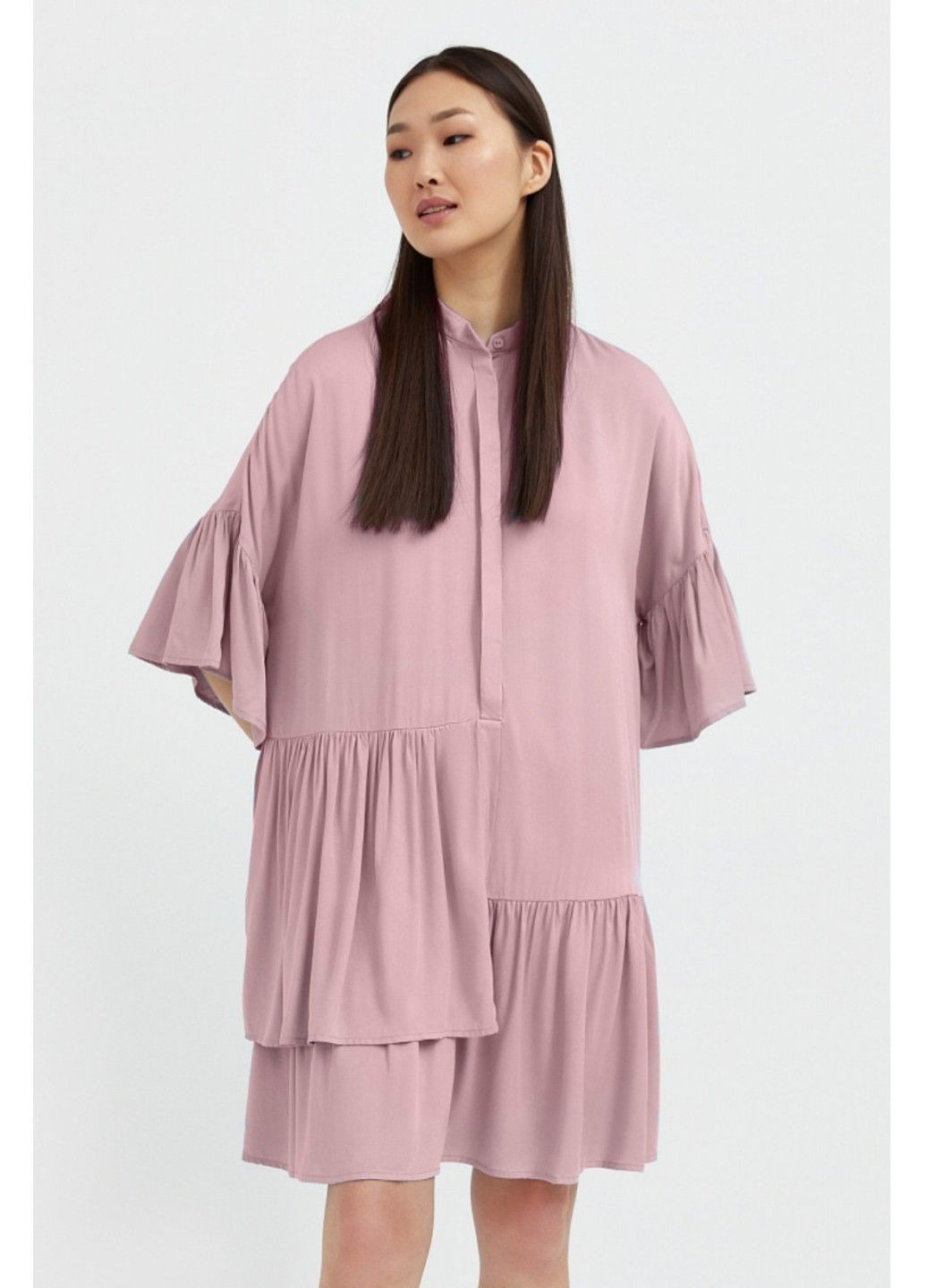 Розовое повседневный, кэжуал, коктейльное, вечернее платье fsc110221-808 оверсайз Finn Flare однотонное