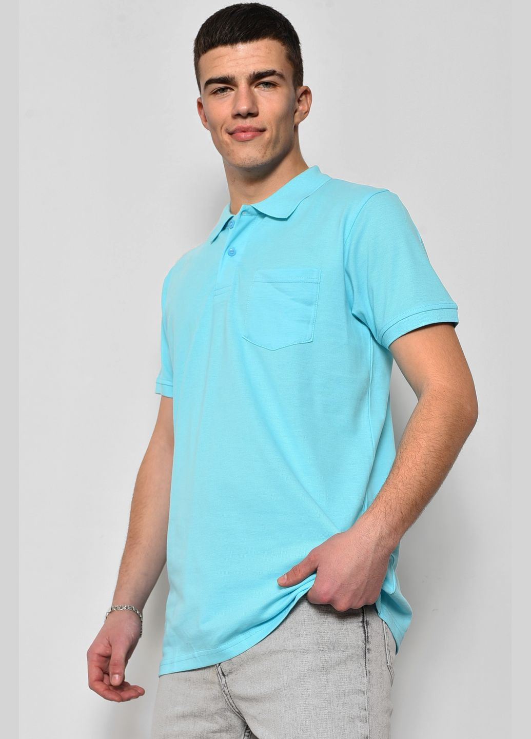 Блакитна футболка поло чоловіча блакитного кольору Let's Shop
