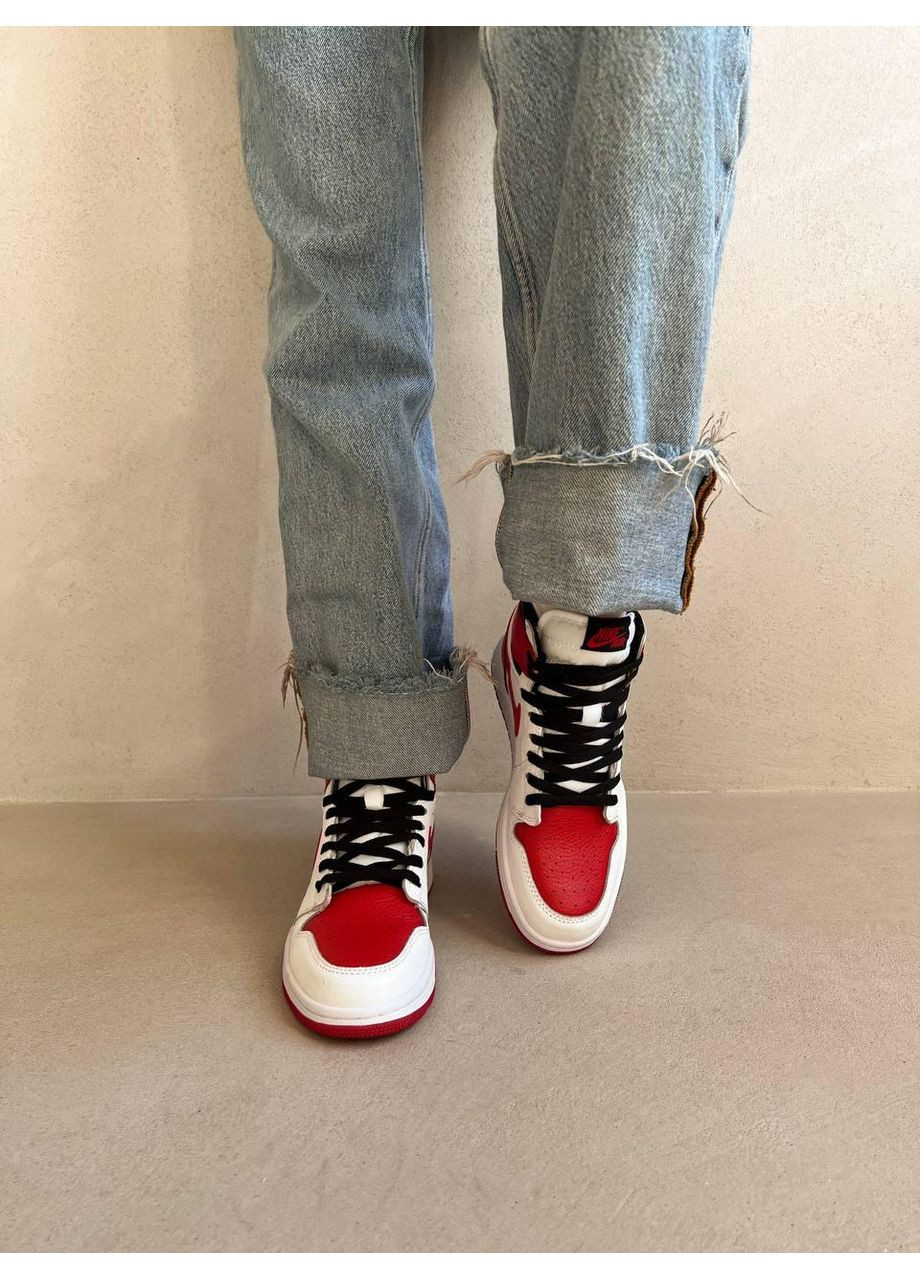 Білі Осінні кросівки чоловічі nike air jordan 1 retro white university red найк аір джордан No Brand