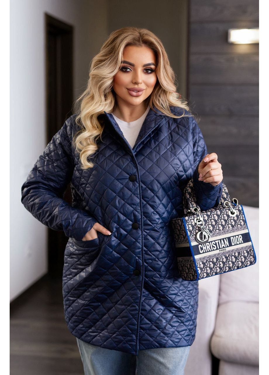 Синя демісезонна жіноча куртка-піджак зі стьобаної плащівки на силіконі — заміри в описі! куртка-пальто DK/DL Мода без кордонів