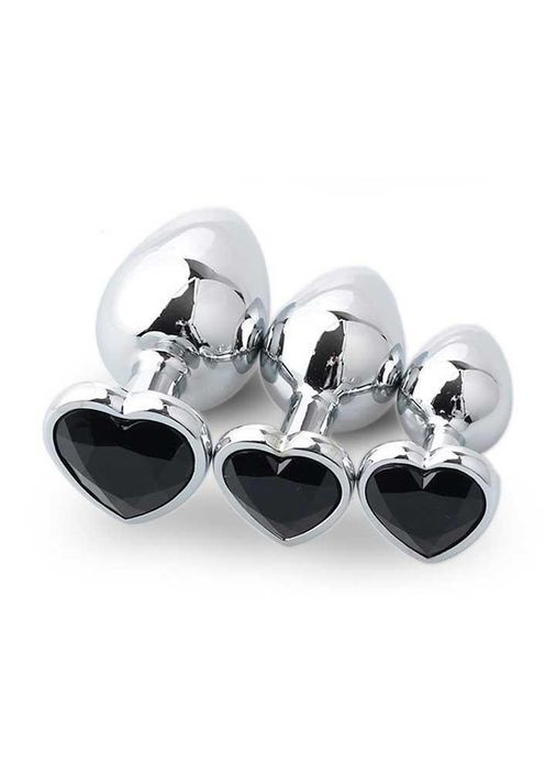 Набір чорних сталевих анальних пробок сердечка - 3 шт. (S/M/L) - Анальні іграшки No Brand (368893350)