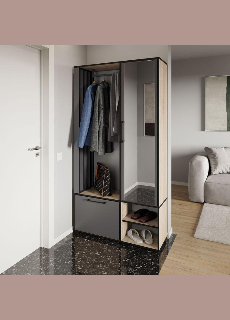 Современная прихожа с зеркалом, дверцей и штангой для одежды от KO-0003 MORELI (361035259)