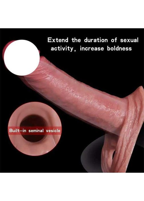 Насадка для увеличения на пенис и мошонку длиной 19 см телесного цвета из термопластической резины. China (360604484)