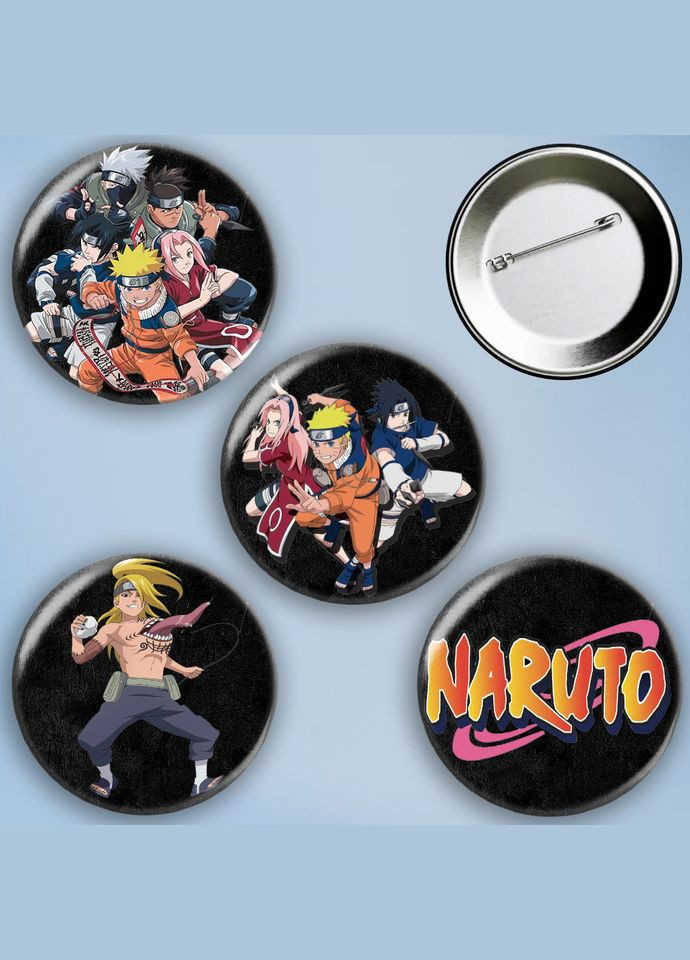 Значки на булавке набор 4 шт Аниме Наруто #13 металлические на шпильке 56 мм No Brand (303108121)