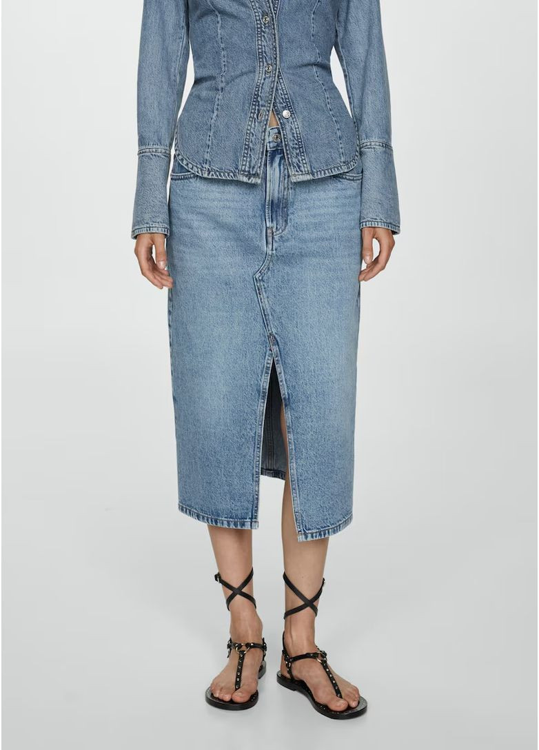 Спідниця міді джинсова з розрізом Mango (365761248)