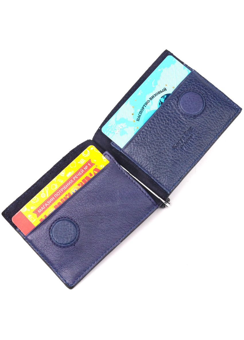 Чоловічий шкіряний затискач для грошей з магнітом та оздобленнями для карт синій (sku_21057) No Brand (327820113)