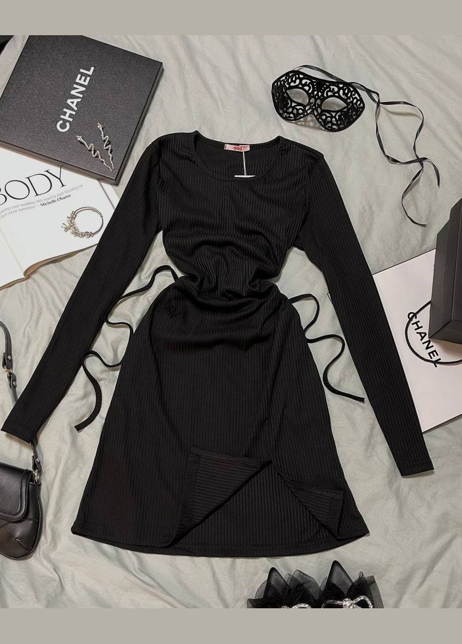 Чорна коктейльна сукня міні з корсетними зав'язками MonCher