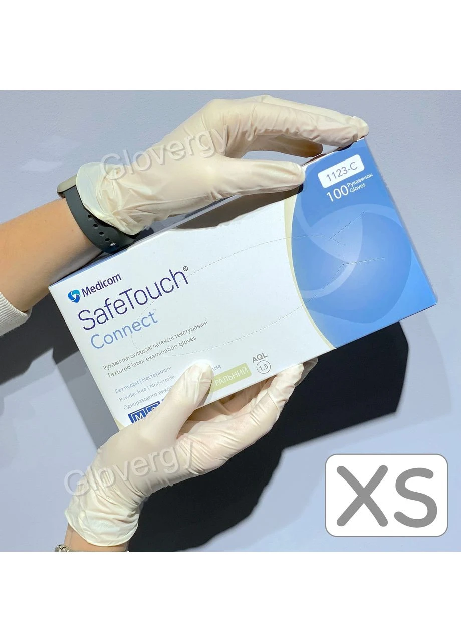 Латексные перчатки текстурированные без пудры SafeTouch размер, 100 шт Medicom (400166950)