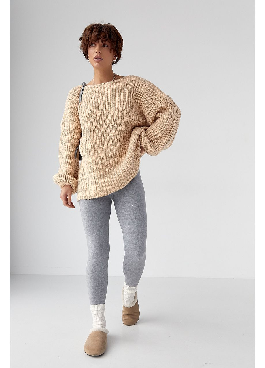 Серые зимние трикотажные лосины с начесом Lurex